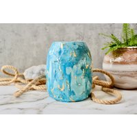 Blau Und Gold Dekor Topf | Glaskanne Handbemalte Dekorative Schale Strukturierte Vase Große Übertopf Umweltfreundlich von The750Home