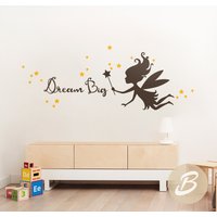 Kinderzimmer Wandaufkleber Fee Und Sterne Name Aufkleber Vinyl-Wandaufkleber Mit Dream Big Zitat Kinderzimmer-Wand-Dekor -Ai009 von TheAmeliaDesigns