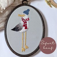 stickbild Möwe Türschild, Kinderzimmer, Geschenk Geburt, Wandbild Gestickt, Nordisch, Ostsee, Nordsee, Vintage, Handmade von TheAnnaEmbroidery