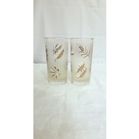 Set Mit 2 Vintage Libbey Gold Leaf Frosted Bechern/Gläsern - Herbstlaub, Blattgold, 1960Er Jahre, Barware, 12 Oz Set Mit 2 Vintage Libbey Gold Leaf Frosted Bechern/Gläsern - Herbstlaub, Blattgold, 1960Er Jahre, Barware, 12 Oz von TheAntiqueGal