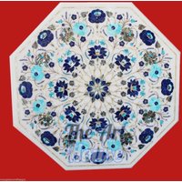 Octangle White Marble Dining, Sofa, Kaffee Tabletop Halbedelstein Pietra Inlay Art Türkis Lapis Lazuli Weihnachten 24", 36", 48" Inch von TheArtHouseIN