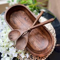 Walnussfarbe Teigschüssel, Thanksgiving-Mittelstück, Wohnkultur Geschenk, Langes Serviertablett, Holzbrotschüssel, Herbstdekoration, Rustikales von TheArtisansTales