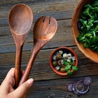 Salatbesteck, Holzlöffel Und Gabel-Set, Salatzange, Holzkochgeschirr, Serviergeschirr Aus Akazienholz, Küchenutensilien von TheArtisansTales