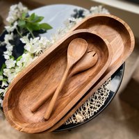 Teigschüssel, Große Holzschüssel, Lange Lebensmittelsichere Schüssel, Sommer-Dekor, Brotschüssel, Außendekor, Servierplatte, Esstischdekoration von TheArtisansTales