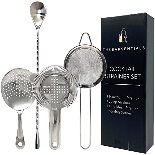 TheBarsentials Cocktailsieb-Set aus Edelstahl, Bar-Werkzeuge mit Rührlöffel, Hawthorne, Julep und feinmaschiges Sieb für Getränke TheBarsentials Cocktailsieb-Set aus Edelstahl, Bar-Werkzeuge mit Rührlöffel, Hawthorne, Julep und feinmaschiges Sieb für Getränke von TheBarsentials