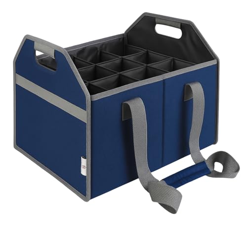 TheBarsentials Weintragetasche für 12 Flaschen, faltbar, wiederverwendbar, mit Gurt, für Likör, Champagner, Biergläser, Aufbewahrung, Einkaufen, Reisen (Marineblau) von TheBarsentials