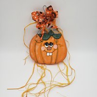Halloween Goofy Lustige Kürbis Holz Handbemalt Tole Paint Vintage von TheBeeskneesTreasure