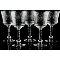 Tiffin Schliff 431 Water Wine Goblet Gläser 5Er Set Elegant Floral Cut Vintage von TheBlackPearlVintage