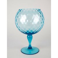 Vintage Blaue Kunst Glas Optik Große Fuß Vase Rose Schale 10" von TheBlackPearlVintage