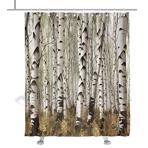 TheBlackSpot Duschvorhang-Set, Motiv: Birkenbaum, rustikal, Herbst, blattlos, Waldzweig, Badevorhänge, Weihnachtsdekor-Set, Ösen mit Haken, 183 x 183 cm (B x H) von TheBlackSpot