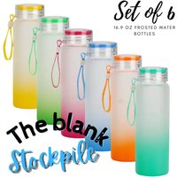 6Er Set| Frosted Ombre Farbverlauf 500Ml/16.9Oz Glas Wasserflasche | Individuelle Sublimation| Blau Pink Grün Orange Gelb Türkis von TheBlankStockpile