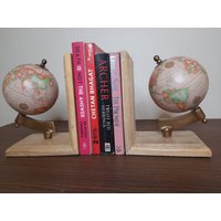 Holzkugeln Designer Buchstützen Rutschfest Handgemacht Einzigartig Zuhause Büro Bibliothek Dekor Weltkarte Atlas von TheBuddhaStudio