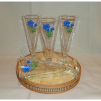 Vintage Glas Blaue Blume Pilsner Eistee Gläser | 4 von TheBusyBarCart