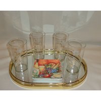 Vintage Glas Blume Geätzt Flache Bodenbecher Highball Cocktail Gläser | 4 von TheBusyBarCart