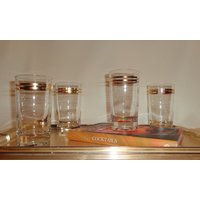 Vintage Glas Double Gold Band Highball Cocktail Gläser | 4 von TheBusyBarCart