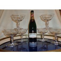 Vintage Glas Geätzt Floral Swish Low Champagne Coupe Dessert Gläser | 6 von TheBusyBarCart