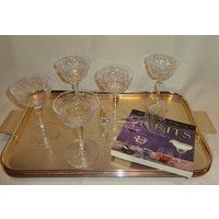 Vintage Glas Geätzt Karo Gerahmt Schliff Lorbeer Martini Cocktail Gläser | 6 von TheBusyBarCart