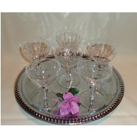 Vintage Glas Geätzte Optik Windswept Floral Low Champagne Coupe Cocktail Gläser | 6 von TheBusyBarCart