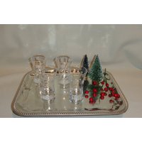 Vintage Glas Geätzte Schliff Mcm Cordial Double Shot Gläser | 4 von TheBusyBarCart