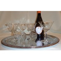 Vintage Glas Grau Schliff Flared Floral Optik Champagner Cocktail Coupe Gläser | 5 von TheBusyBarCart