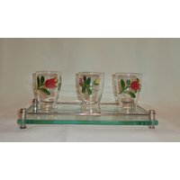 Vintage Glas Handbemalt Gelb Und Dunkelrot Tulpen Saft Cocktail Gläser | 3 von TheBusyBarCart