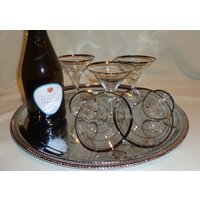 Vintage Glas Mcm Silver Swirl Champagner Cocktail Coupe Gläser | 5 von TheBusyBarCart