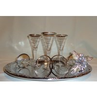 Vintage Glas Mcm Silver Swirl Cordial Shot Glasses | 5 von TheBusyBarCart