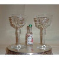 Vintage Glasoptik Geätzte Florale Mcm Nic & Nora Martini Cocktail Gläser | 2 von TheBusyBarCart