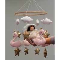 Schwan Kinderbett Mobile, Mädchen Kinderzimmer Dekor, Fee Krippe Erröten, Champagner, Silber Und Weiß, Baby-Dusche-Geschenk, Schneller Kostenloser von TheCalinea