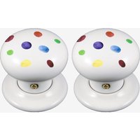 Keramik Türknauf Set Weiß Multi Polka Dots Design | Paar von TheCeramicStore