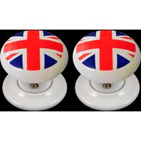 Keramik Türknauf Set Weiß Union Jack Flagge Design | Paar Keramik Türknauf Set Weiß Union Jack Flagge Design | Paar von TheCeramicStore