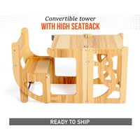 Natürlicher Cabrio Lernturm & Tisch Mit Rückseite, Montessori Lernturm, Kleinkindküche Tritthocker, Kleinkindhelferturm von TheClimbambino