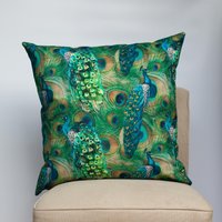 Samt Pfauenprozession Extra Großes Kissen. Helle Moderne Blaue Und Grüne Pfauenfedern. Mit Einem Weichen Teal Unterlegt. 58X58 cm Xl von TheCoastalCushionCo