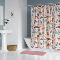 Boho Duschvorhang Tropisch Exotisch Leopard Print Muster Badvorhang Rosa Und Grün Badezimmer Ästhetik Wohnkultur Housewarming Geschenk von TheCoastalHomeShop