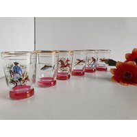 Vintage Retro Set Von Sechs Jagd Motiv Schnapsgläser Mid Century von TheCollectologists