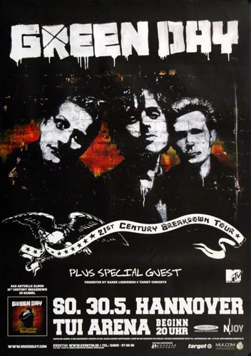 Green Day - Live In Hannover, Hannover 2010 » Konzertplakat/Premium Poster | Live Konzert Veranstaltung | DIN A1 « von TheConcertPoster