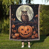 Eule Jack O'lantern Gewebte Decke Halloween Cottagecore Dekor von TheCoolRuler