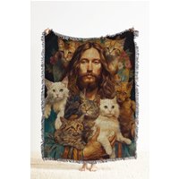 Hippie Jesus Hält Katzen Gewebte Baumwolldecke Hippie Jesus Hält Katzen Gewebte Baumwolldecke von TheCoolRuler