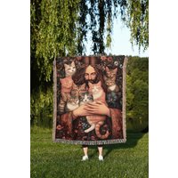 Jesus Hält Katzen Gewebte Decke Boho Wandbehang von TheCoolRuler