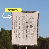 Personalisierte Haus-Porträt-Wurfdecke Handgezeichnete Skizze von TheCoolRuler
