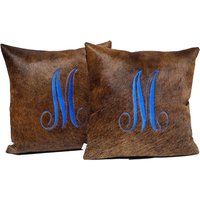 Personalisiertes Rindslederkissen Benutzerdefiniertes Monogramm-Rindlederkissen Initial-Rindlederkissen Gestickter Name Dekokissen Neues Zuhause von TheCowPelt