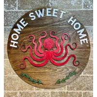 Oktopus Steampunk Home Sweet Individualisierbare Wanddekoration - 15 Zoll Wand- Oder Türschild Kunst von TheCozyLantern