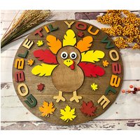 Verschlingen Sie Til You Wobble, Thanksgiving Schild, Herbst Wanddekor, Türschild, Türhänger, Dekor, Türkei Saisonales Schild von TheCozyLantern