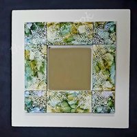 Dekorativer Gekachelter Spiegelrahmen, Handbemalt, Alkoholtinte, Quadratisch 10x10 von TheCre8iveNook