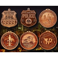 Personalisierte Hölzerne Philadelphia Pd Abzeichen Oder Schulter Patch Hängende Verzierung von TheCreativeEngraver