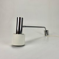 Vintage Verstellbare Wandlampe/Chrom & Weißer Metall Spot Mid-Century von TheCuriousCaseShop