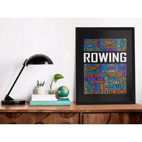 Rudern Wörter Poster, Wandkunst, Leinwand Holzrahmen Schwarz Weiß, Geschenk, Geschenke Gerahmt von TheDigitalAxolotl