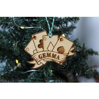 Personalisierte Poker Weihnachten Ornament Karte Spieldeck Holz Custom Bauble Laser Gravieren Rustikal Name Personalisiere Baum Dekoration Irisch von TheDribblyYak
