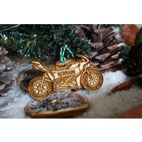 Personalisierter Rennmotorrad Weihnachtsornament Motoracing Holz Laser Graviert Rustikaler Name Personalisiert Baum Dekoration Irisch von TheDribblyYak