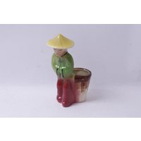 China, Japan, Korea, Mann, Serviettenhalter, Blumentopf, Pflanzer, 18 cm Große Figur, Interieur, Dekor, Spielzeug, Vintage, Sammlerstück, ~ 20-01-608 von TheEccentricEye